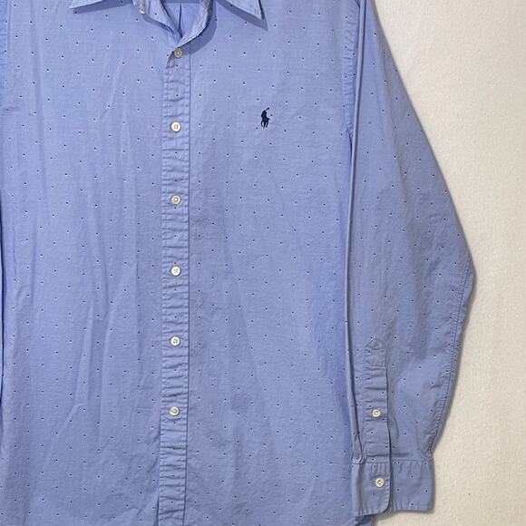 Ralph Lauren Button Down Shirt Mens XL Slim Fit Blue with Dots Long Sleeve PONY - Picture 9 of 11